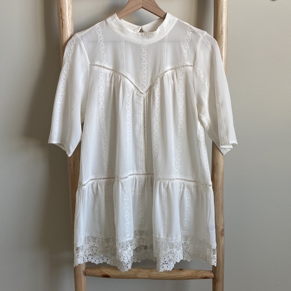 Nordstrom Leith Lace Hem White Peasant Tunic Top Sz Medium - Picture 2 of 7